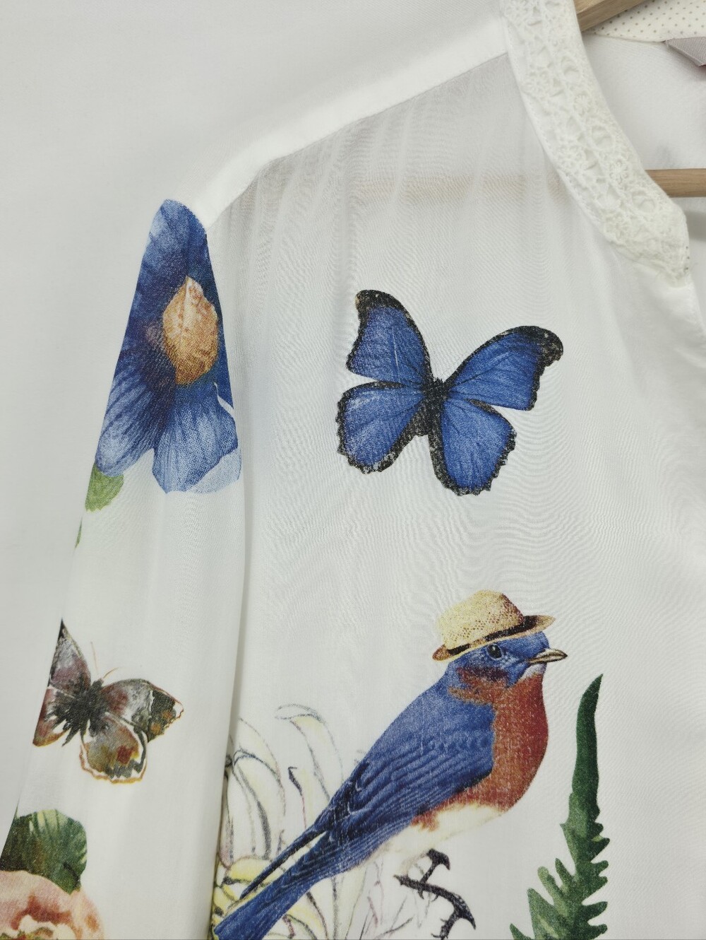 Desigual XL Bird Butterfly Floral Graphic Print Boho Artsy Blouse - Picture 9 of 16